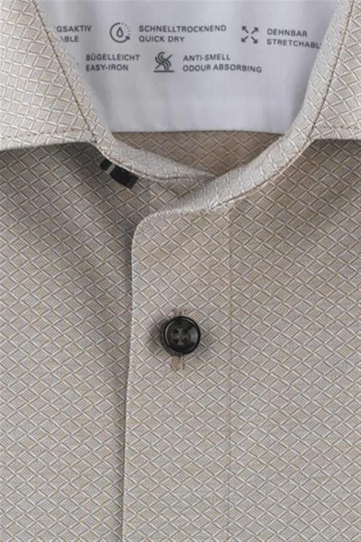 Olymp overhemd level five 24/seven body fit beige katoen