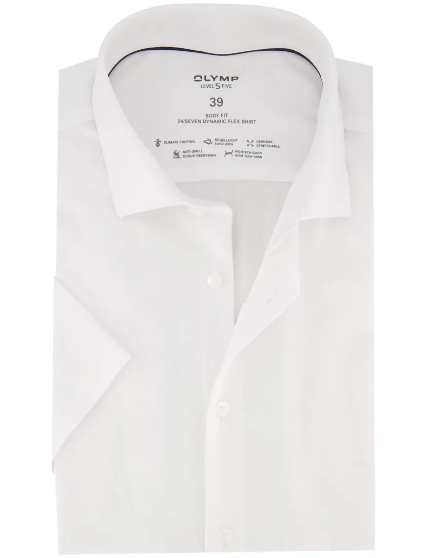 katoenen overhemd korte mouw Olymp slim fit effen wit
