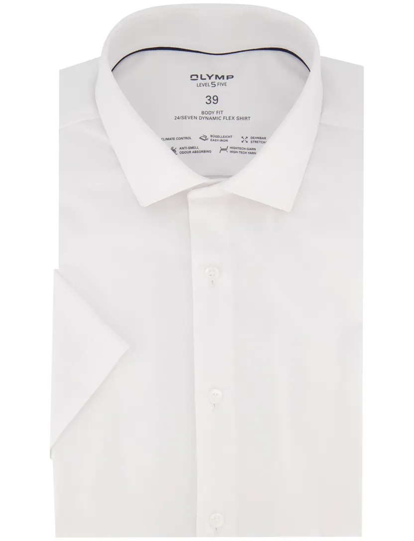 katoenen overhemd korte mouw Olymp slim fit effen wit