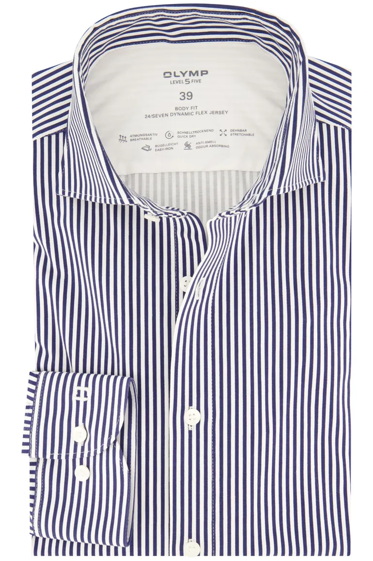 business overhemd Olymp donkerblauw gestreept katoen, stretch slim fit