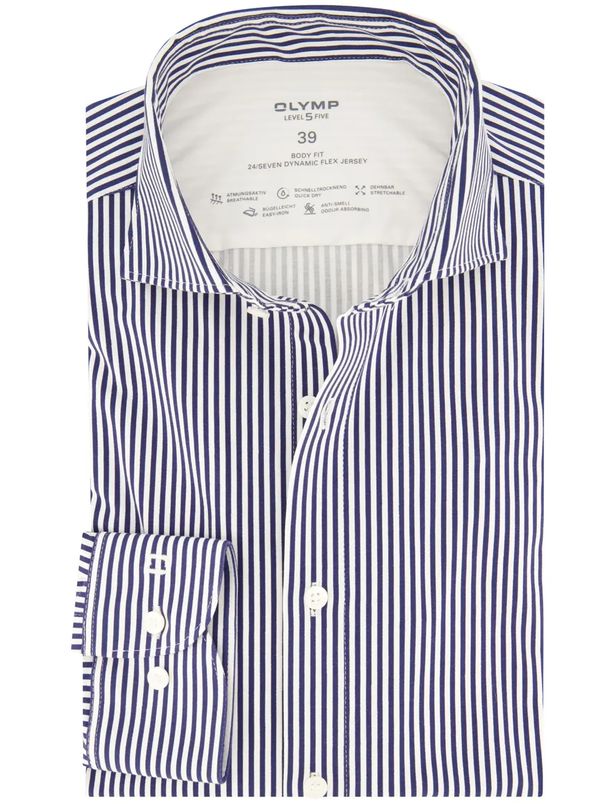 business overhemd Olymp donkerblauw gestreept katoen, stretch slim fit