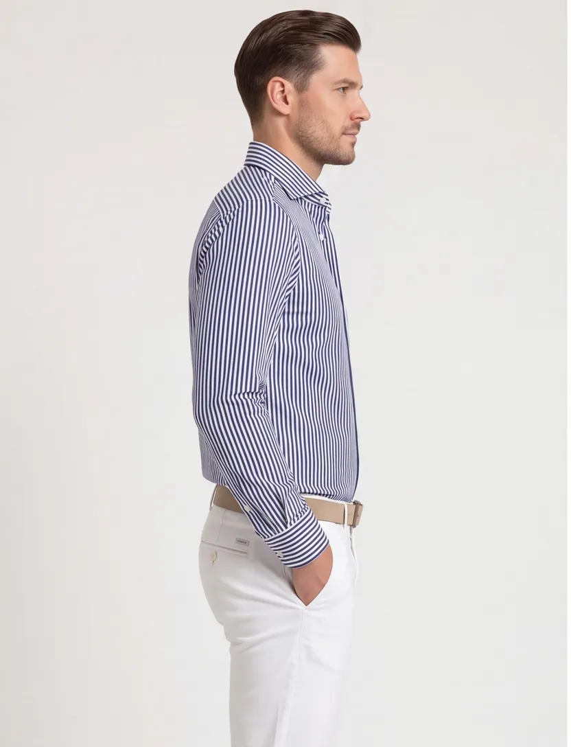 Olymp overhemd donkerblauw gestreept slim fit katoen