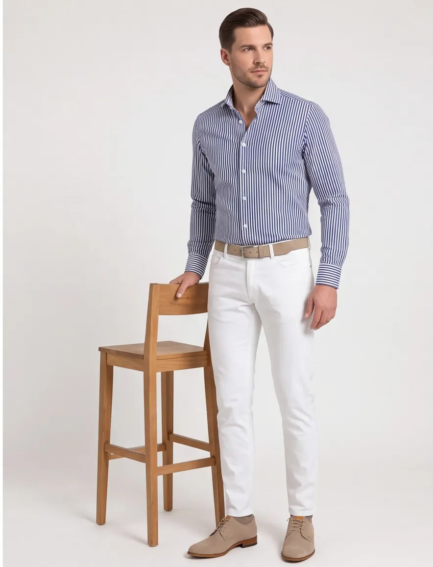 business overhemd Olymp donkerblauw gestreept katoen, stretch slim fit