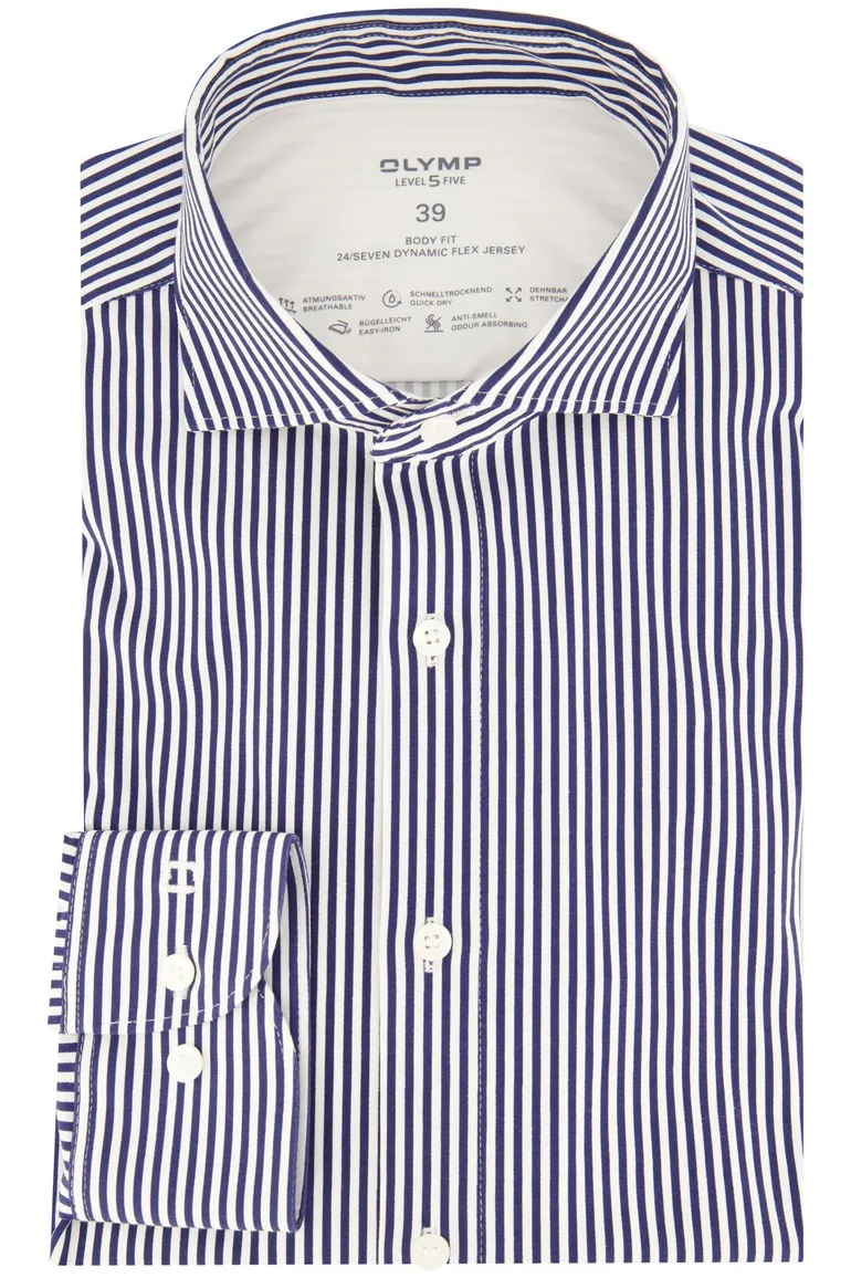business overhemd Olymp donkerblauw gestreept katoen, stretch slim fit