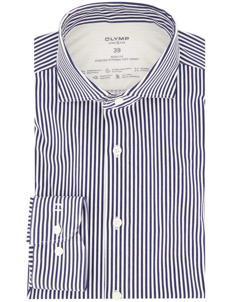 business overhemd Olymp donkerblauw gestreept katoen, stretch slim fit