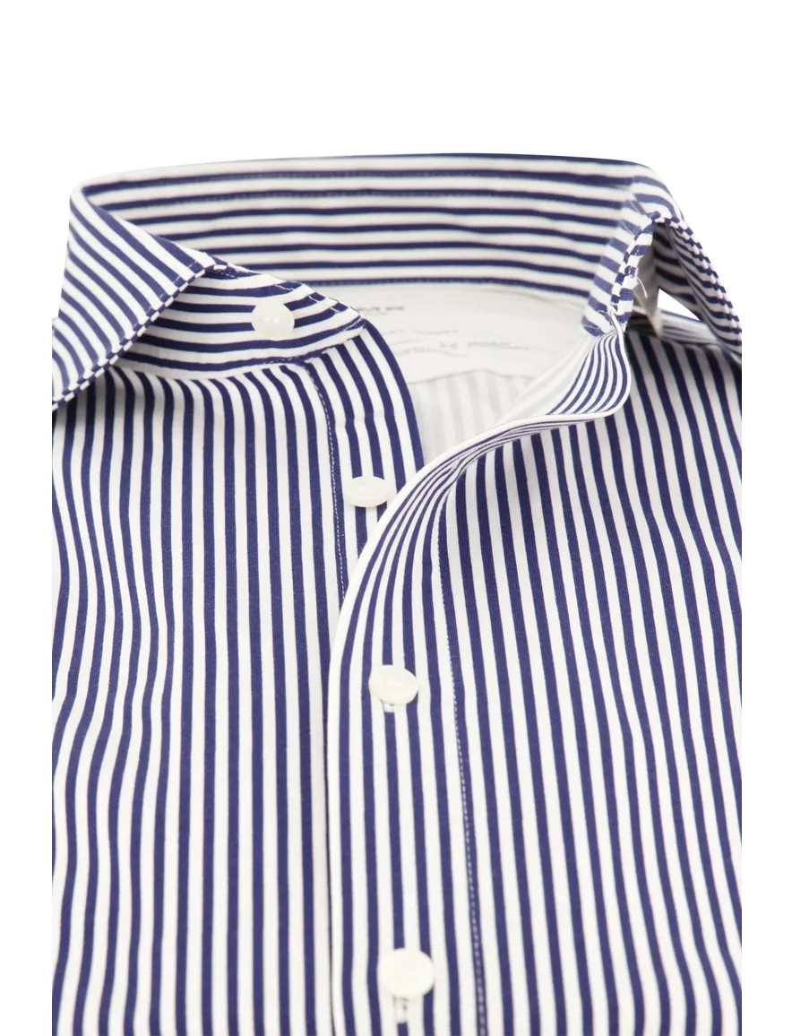 business overhemd Olymp donkerblauw gestreept katoen, stretch slim fit