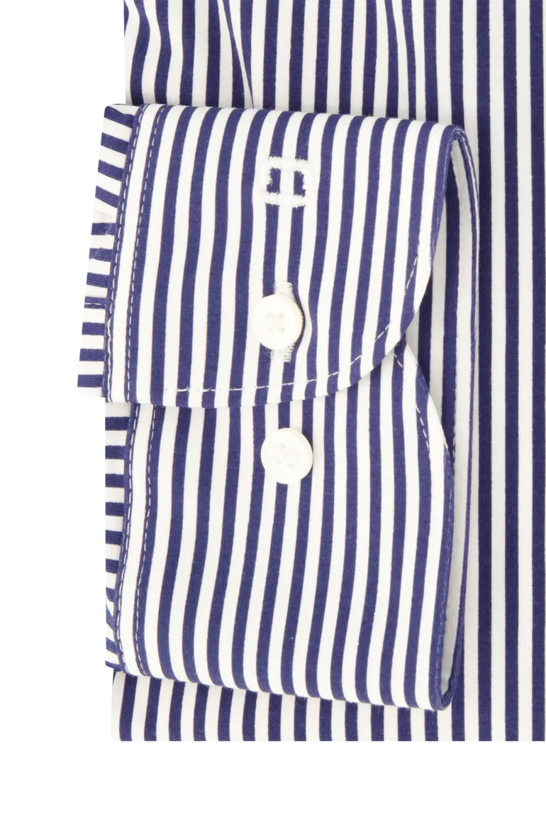 business overhemd Olymp donkerblauw gestreept katoen, stretch slim fit