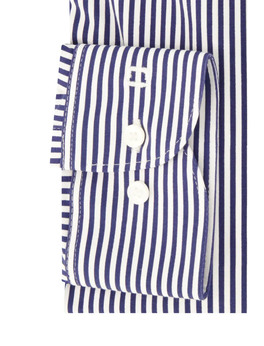 business overhemd Olymp donkerblauw gestreept katoen, stretch slim fit