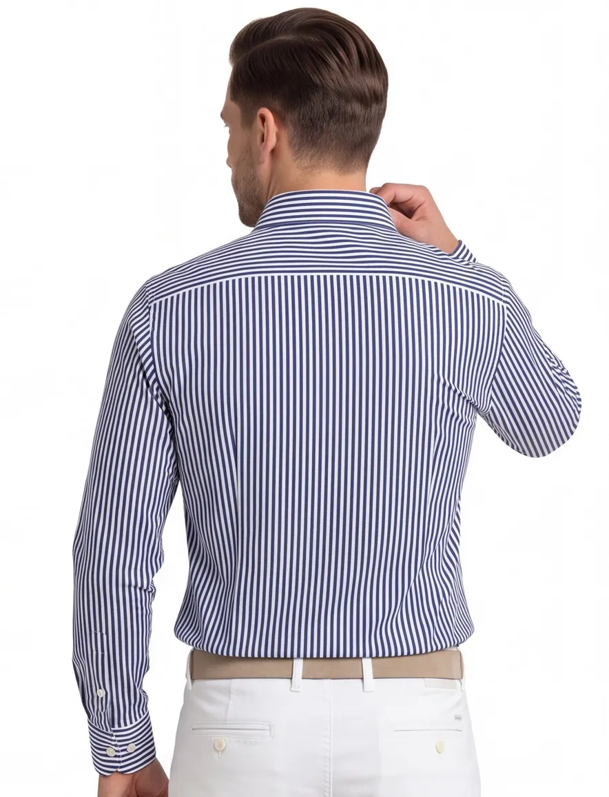 business overhemd Olymp donkerblauw gestreept katoen, stretch slim fit