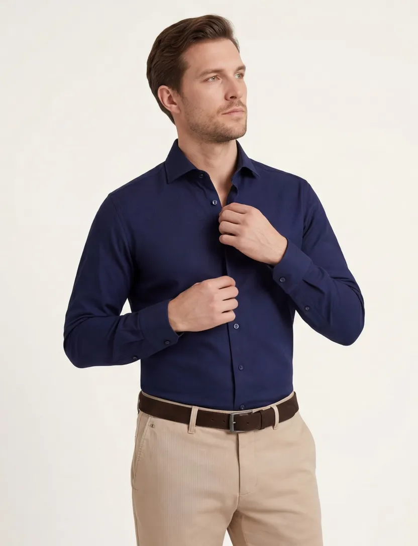 Olymp overhemd donkerblauw effen slim fit