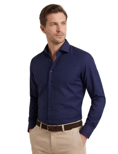 Olymp Olymp overhemd donkerblauw effen slim fit