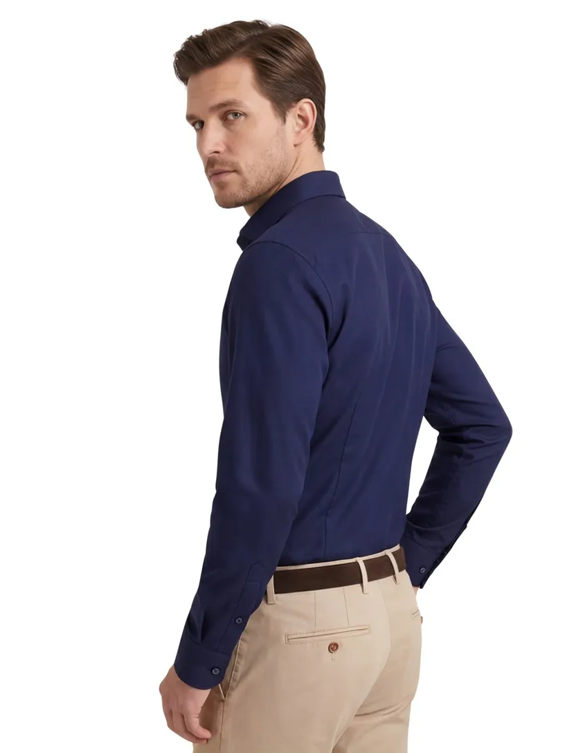 Olymp overhemd donkerblauw effen slim fit