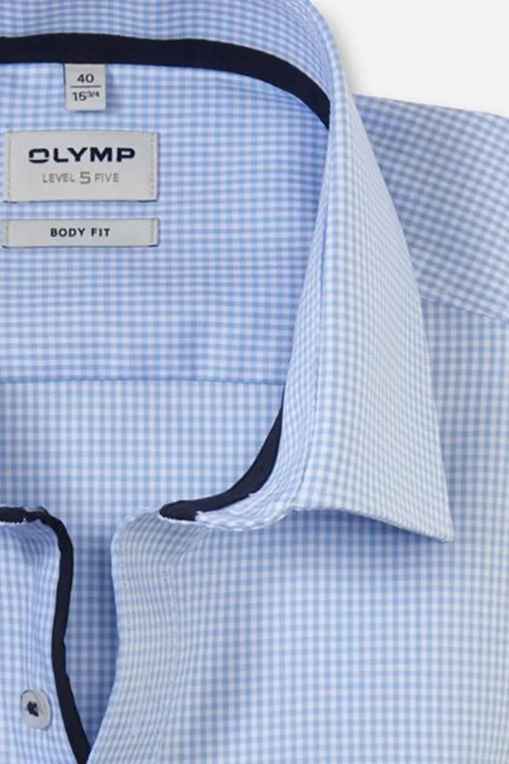 Olymp overhemd lichtblauw wit geruit Body Fit