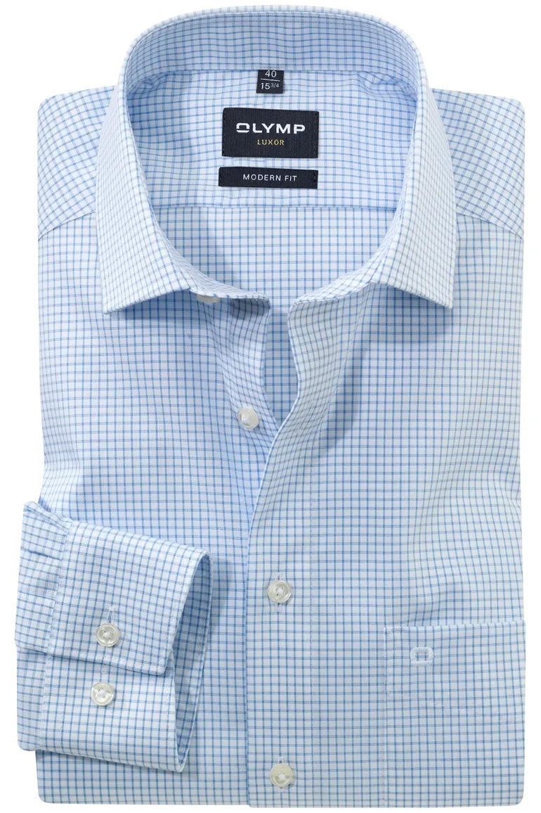 Olymp overhemd blauw geruit normale fit
