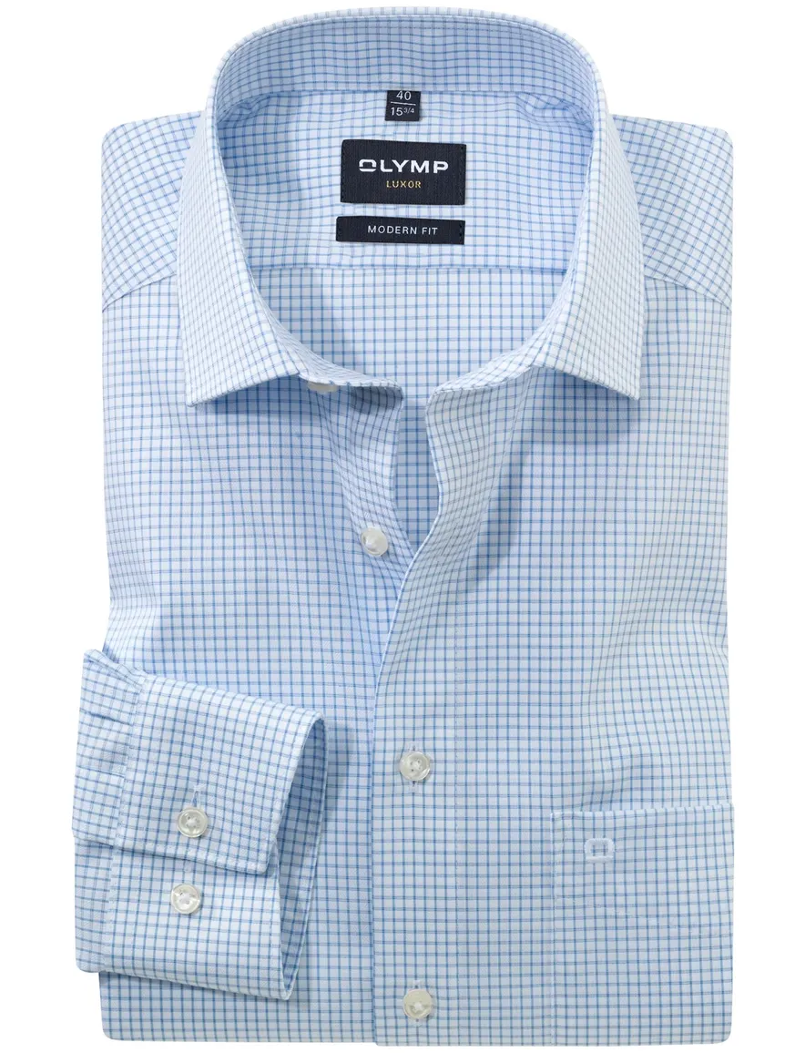 Olymp overhemd blauw geruit