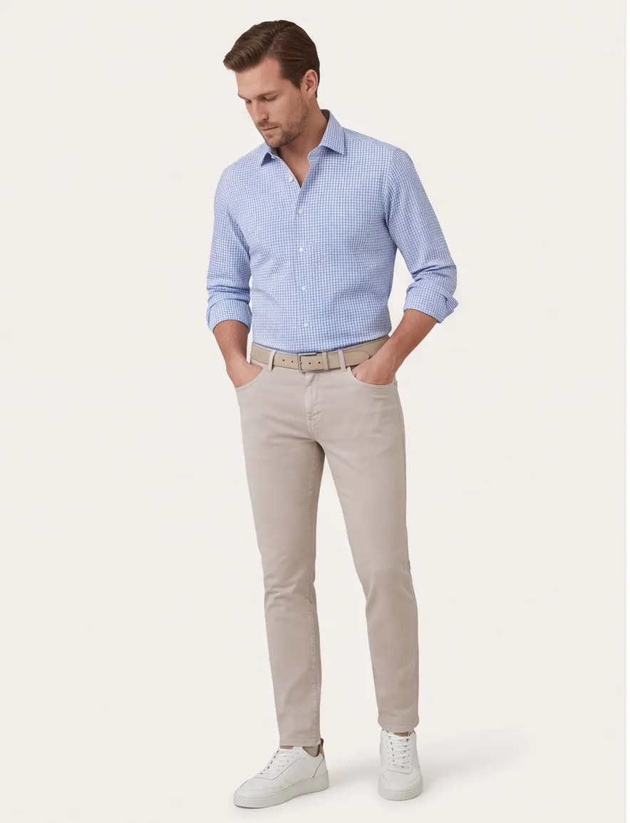 Olymp overhemd blauw geruit normale fit