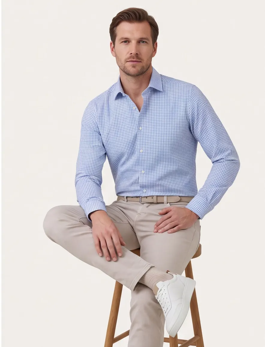 Olymp overhemd blauw geruit normale fit