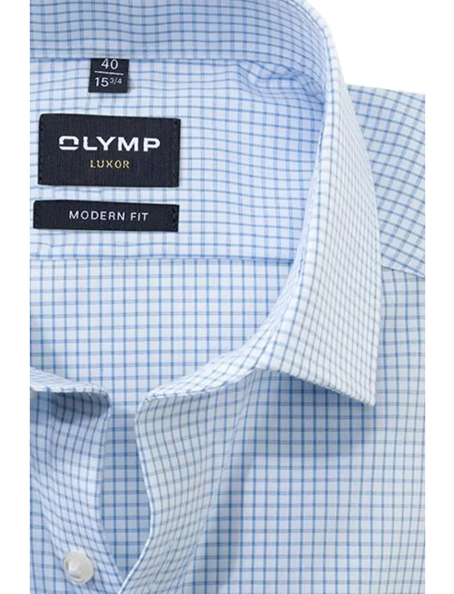 Olymp overhemd blauw geruit