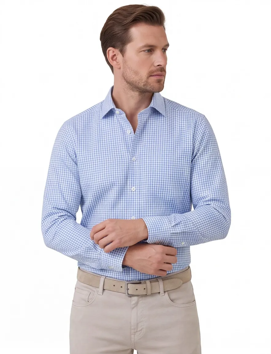 Olymp overhemd blauw geruit normale fit