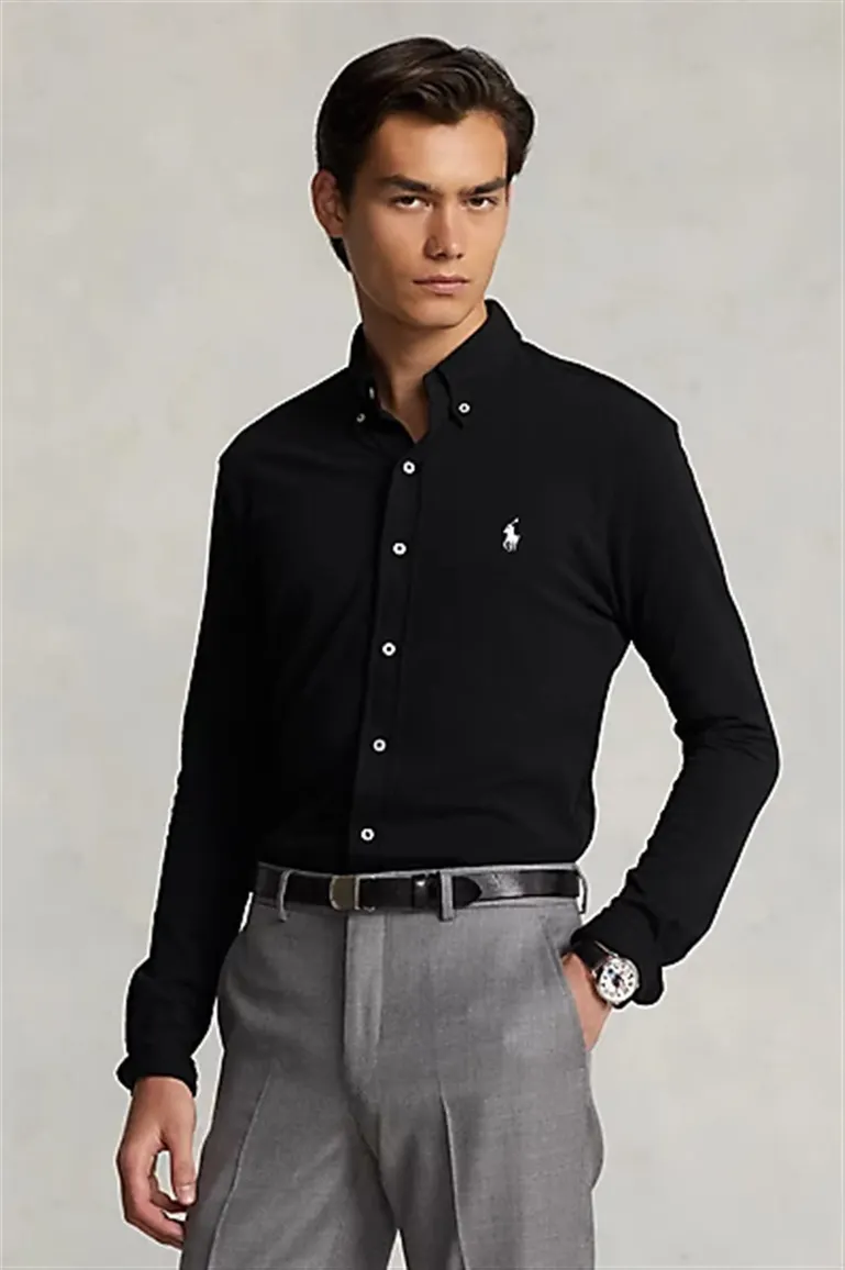 Polo Ralph Lauren overhemd katoen zwart normale fit Big&Tall