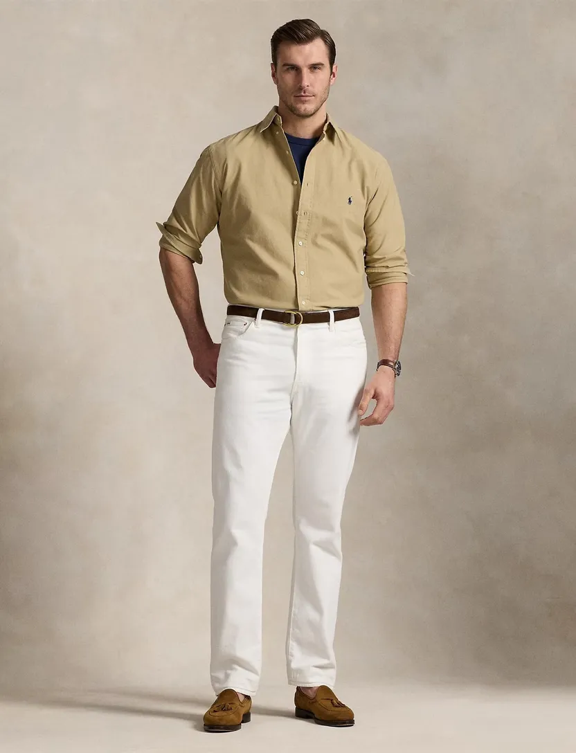 Beige Polo Ralph Lauren casual overhemd normale fit katoen