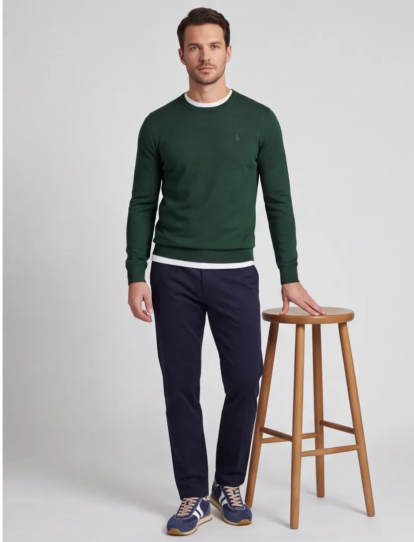 Polo Ralph Lauren Big & Tall trui ronde hals groen effen wol