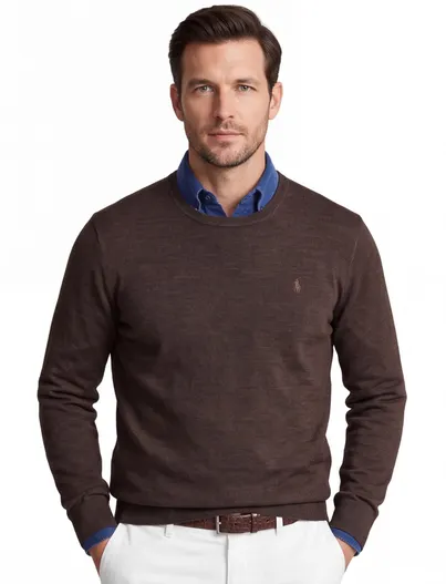 Polo Ralph Lauren Polo Ralph Lauren trui ronde hals bruin effen 100% wol Big & Tall