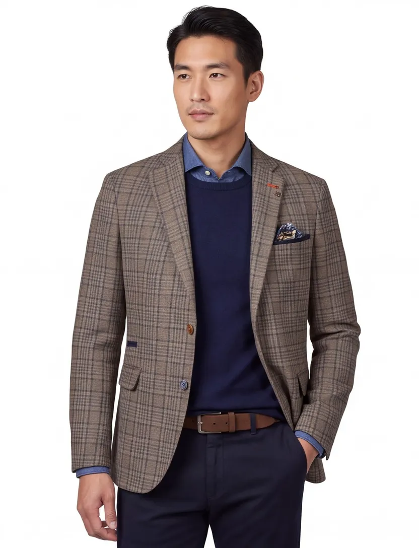 Bruin A Fish Named Fred colbert met ruiten wol slim fit
