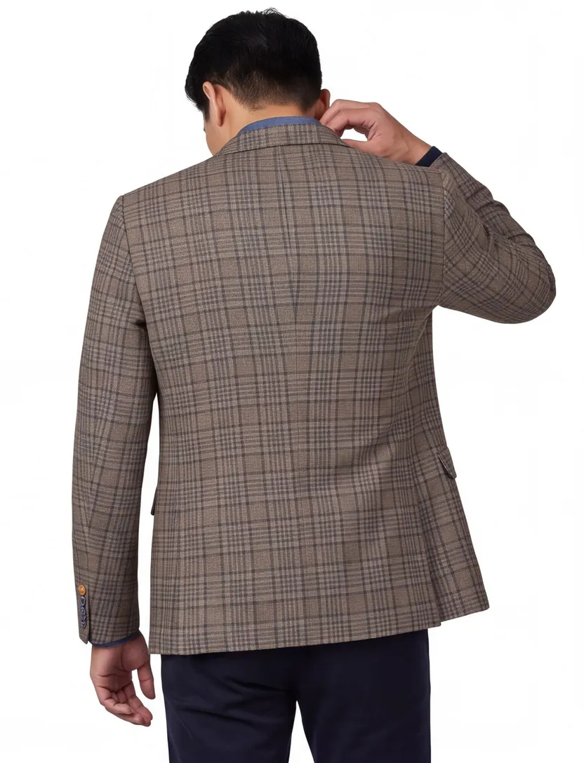 Bruin A Fish Named Fred colbert met ruiten wol slim fit