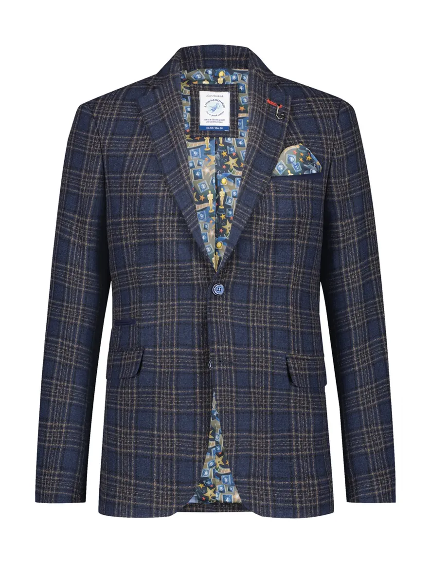 Donkerblauw geruit wol slim fit colbert van A Fish Named Fred