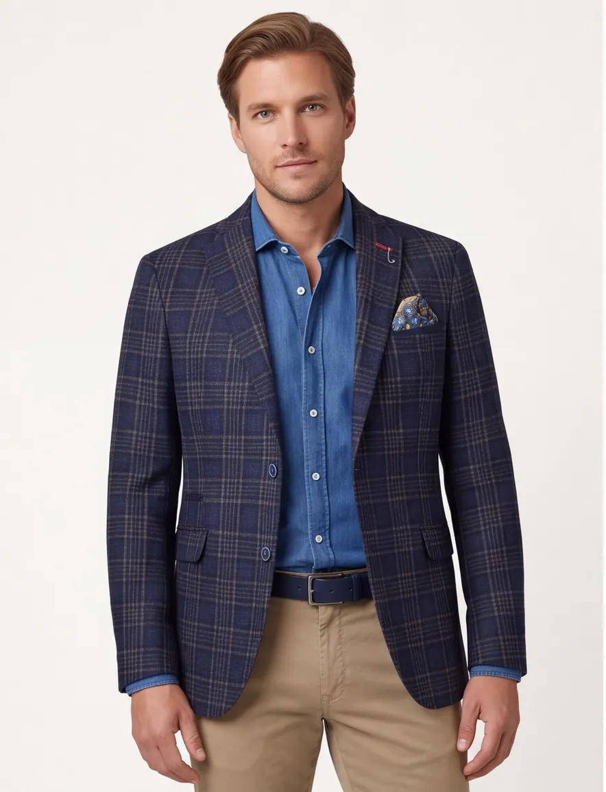 Donkerblauw geruit wol slim fit colbert van A Fish Named Fred