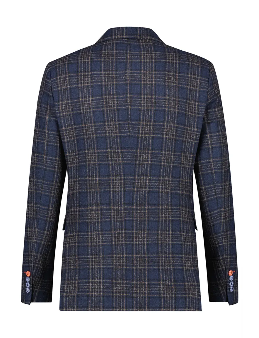 Donkerblauw geruit wol slim fit colbert van A Fish Named Fred