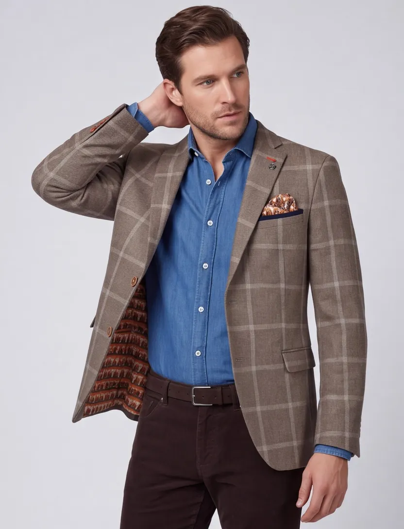 Colbert A Fish Named Fred bruin geruit wol slim fit