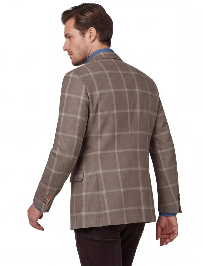 Colbert A Fish Named Fred bruin geruit wol slim fit