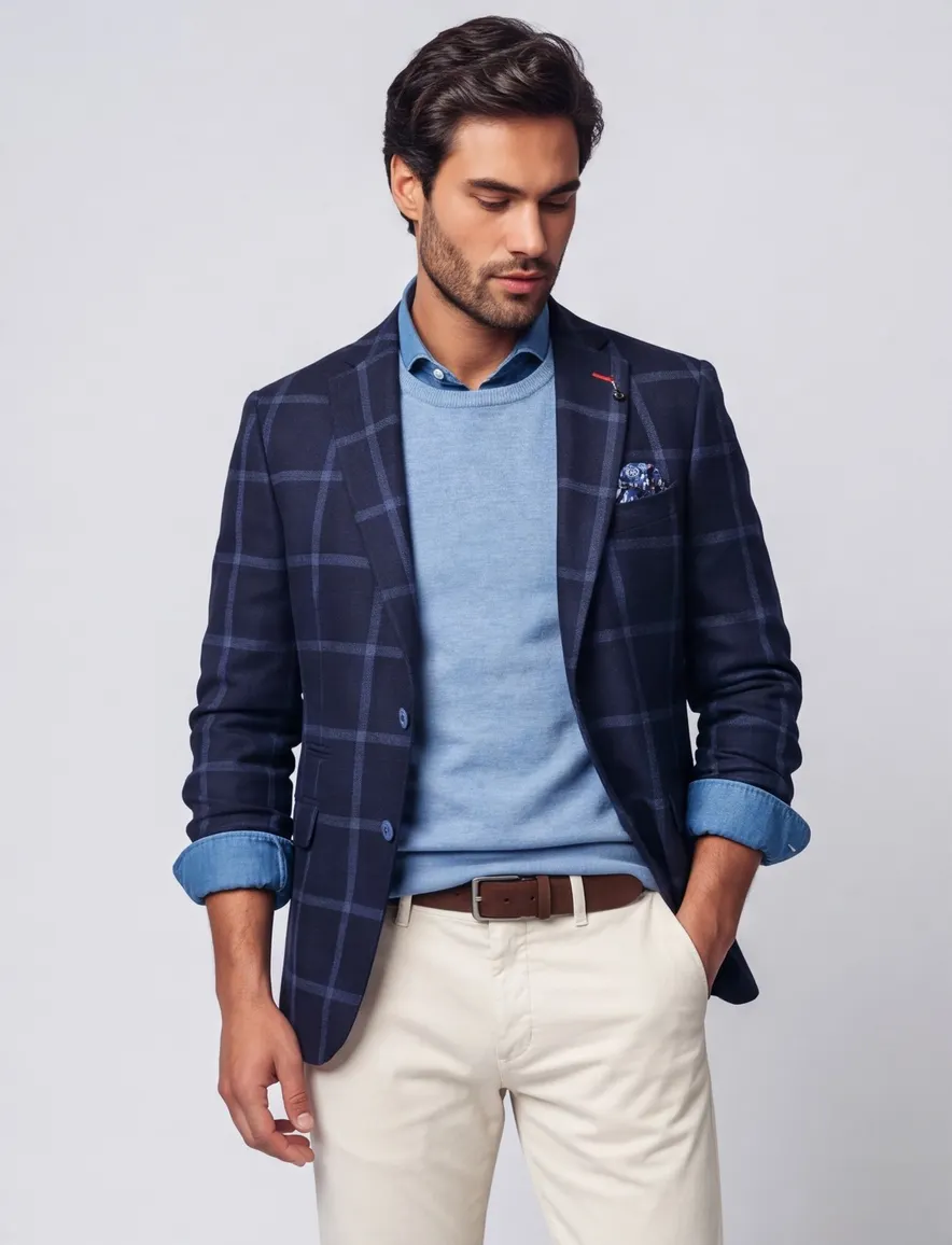 A Fish Named Fred colbert donkerblauw geruit wol slim fit