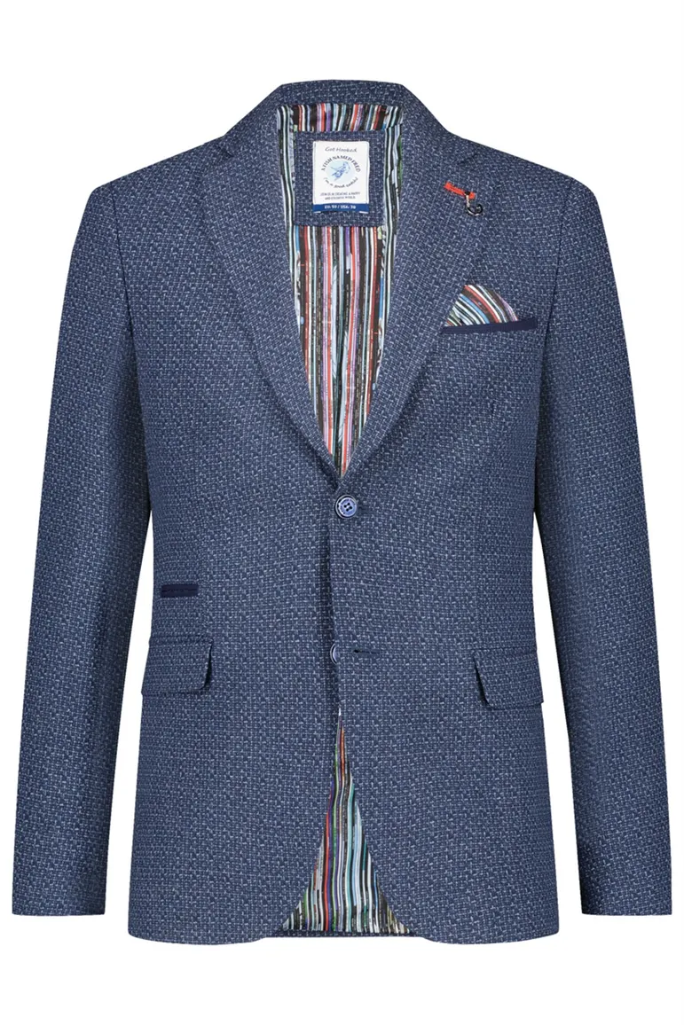 A Fish Named Fred colbert blauw gemêleerd wol slim fit