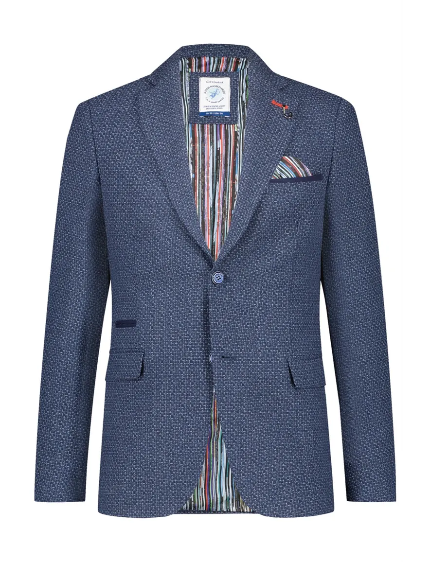 A Fish Named Fred colbert blauw gemêleerd wol slim fit