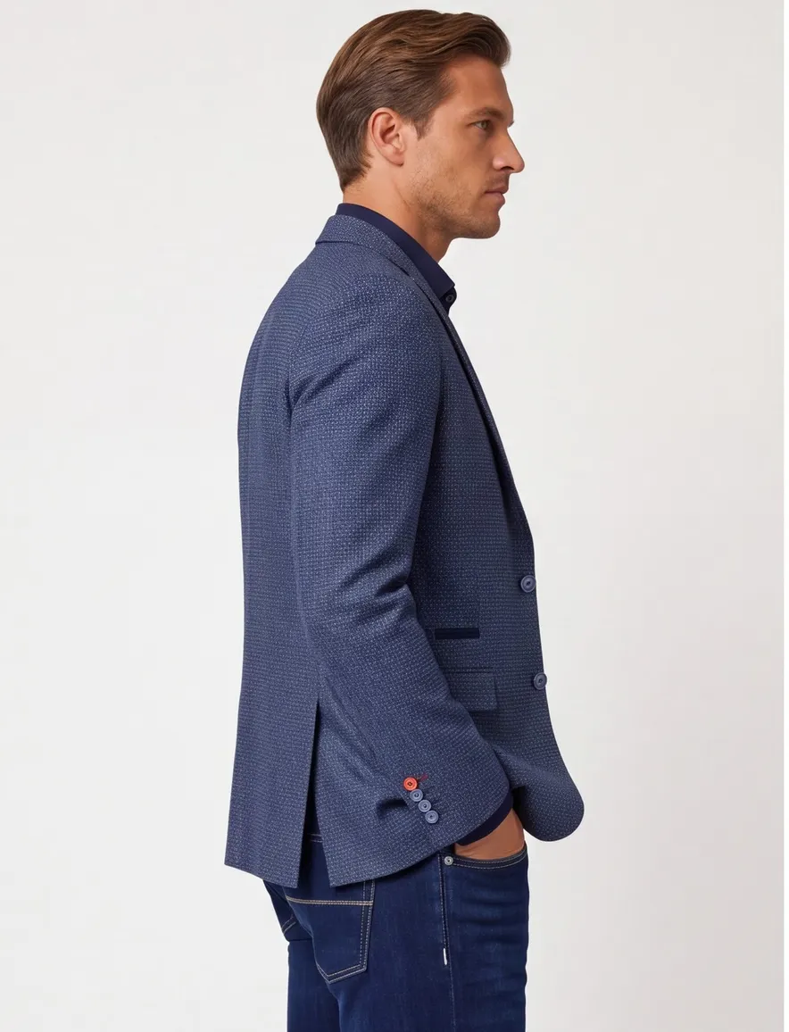 A Fish Named Fred colbert blauw gemêleerd wol slim fit