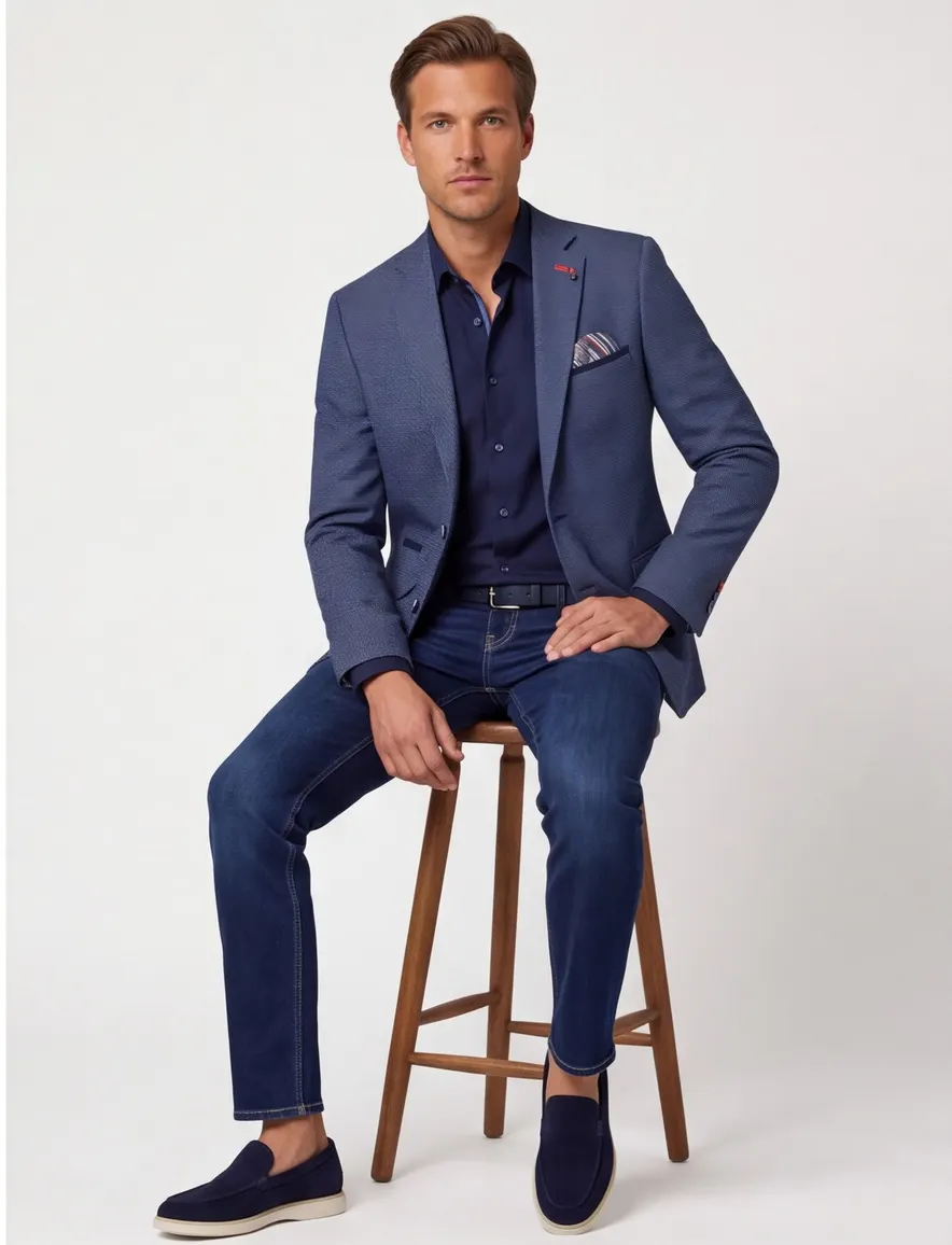 A Fish Named Fred colbert blauw gemêleerd wol slim fit
