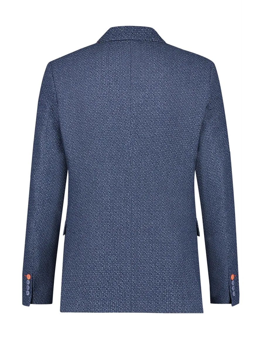 A Fish Named Fred colbert blauw gemêleerd wol slim fit