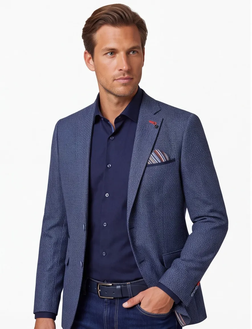 A Fish Named Fred colbert blauw gemêleerd wol slim fit
