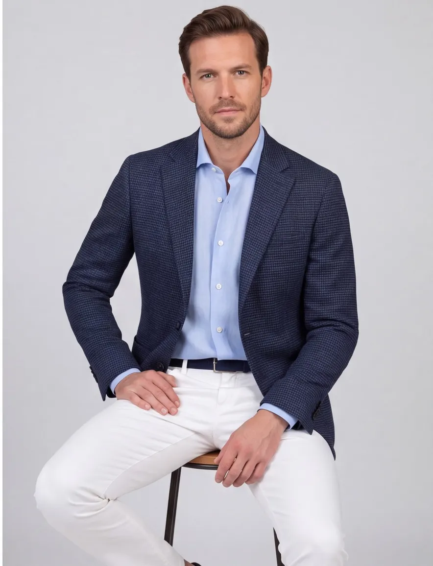 Donkerblauw gemêleerd wol slim fit Dressler colbert 2 knopen