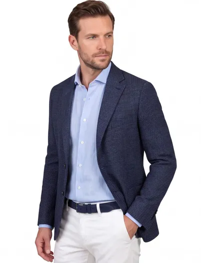 Dressler Donkerblauw gemêleerd wol slim fit Dressler colbert 2 knopen