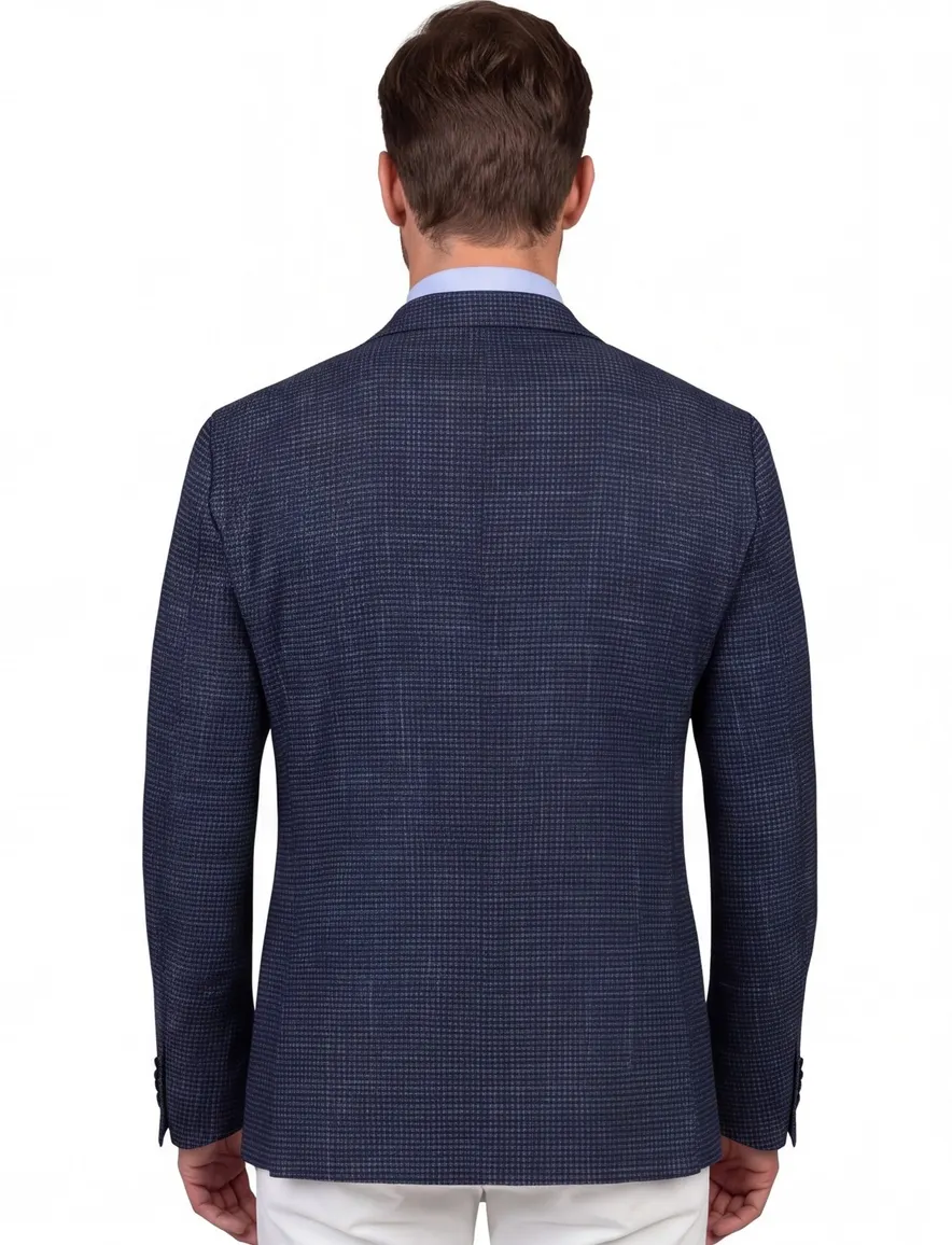 Donkerblauw gemêleerd wol slim fit Dressler colbert 2 knopen