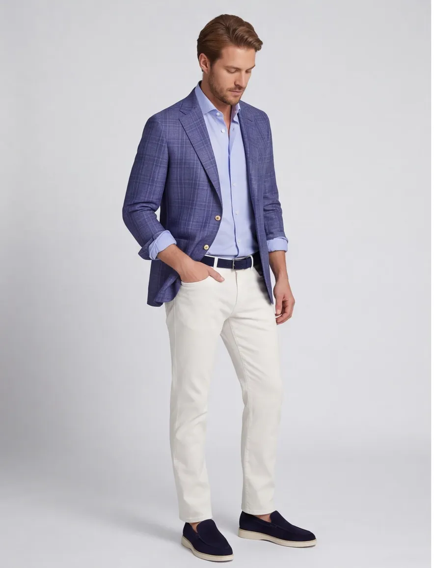 Dressler colbert blauw geruit linnen normale fit