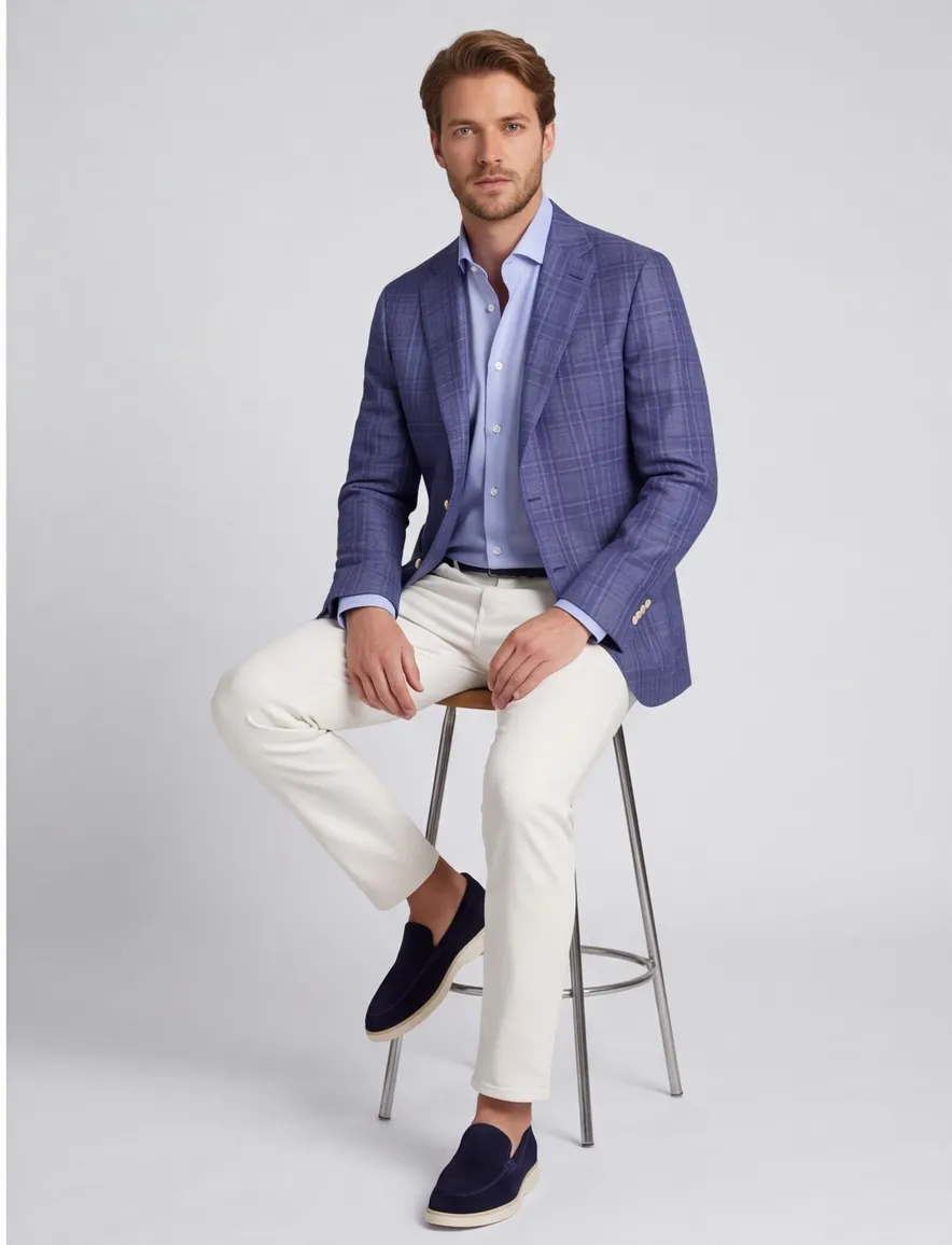Dressler colbert blauw geruit linnen normale fit