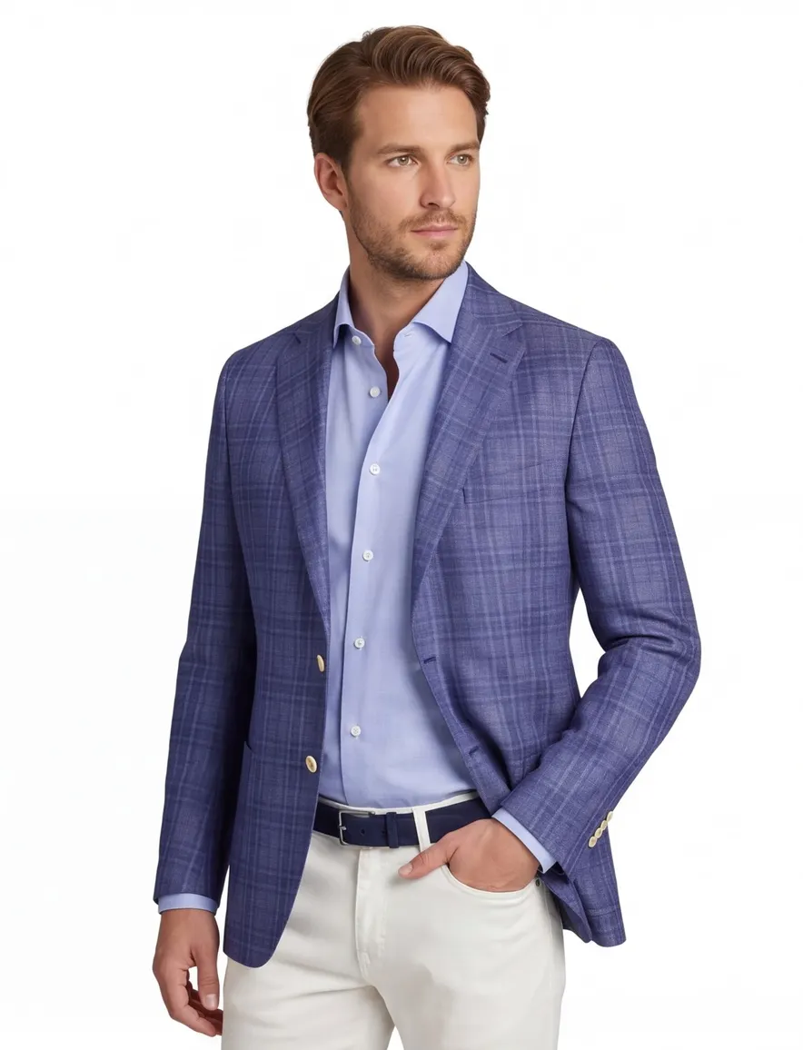 Dressler colbert blauw geruit linnen normale fit
