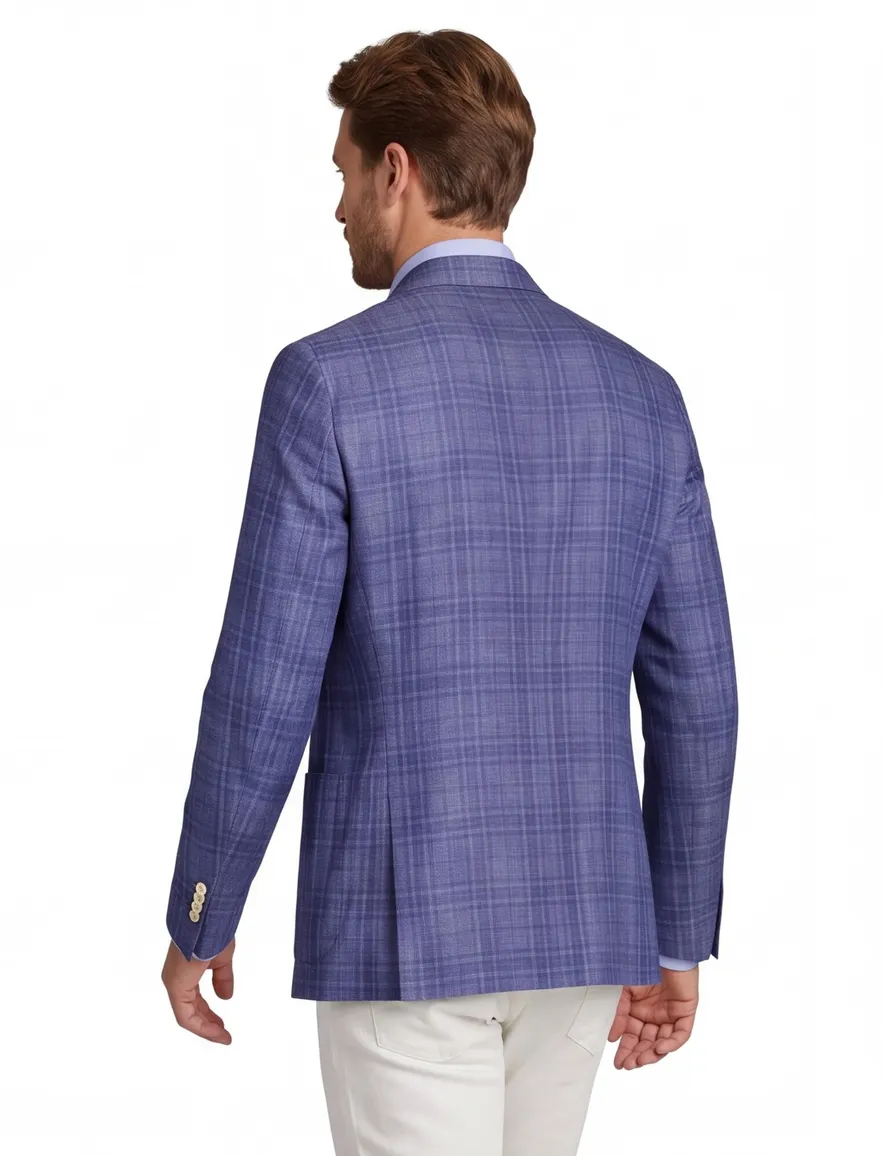 Dressler colbert blauw geruit linnen normale fit