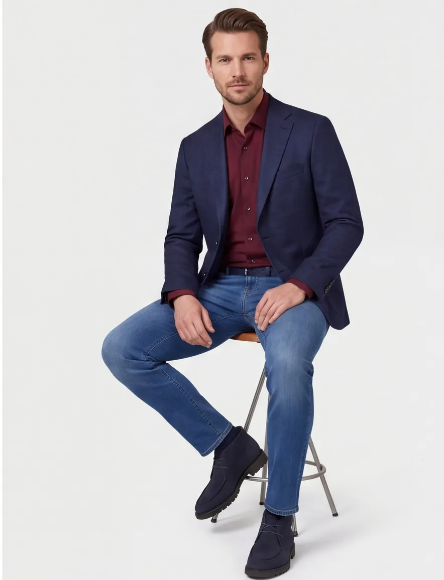 Dressler colbert donkerblauw effen wol slim fit