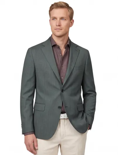 Dressler Colbert Dressler groen effen wol wijde fit